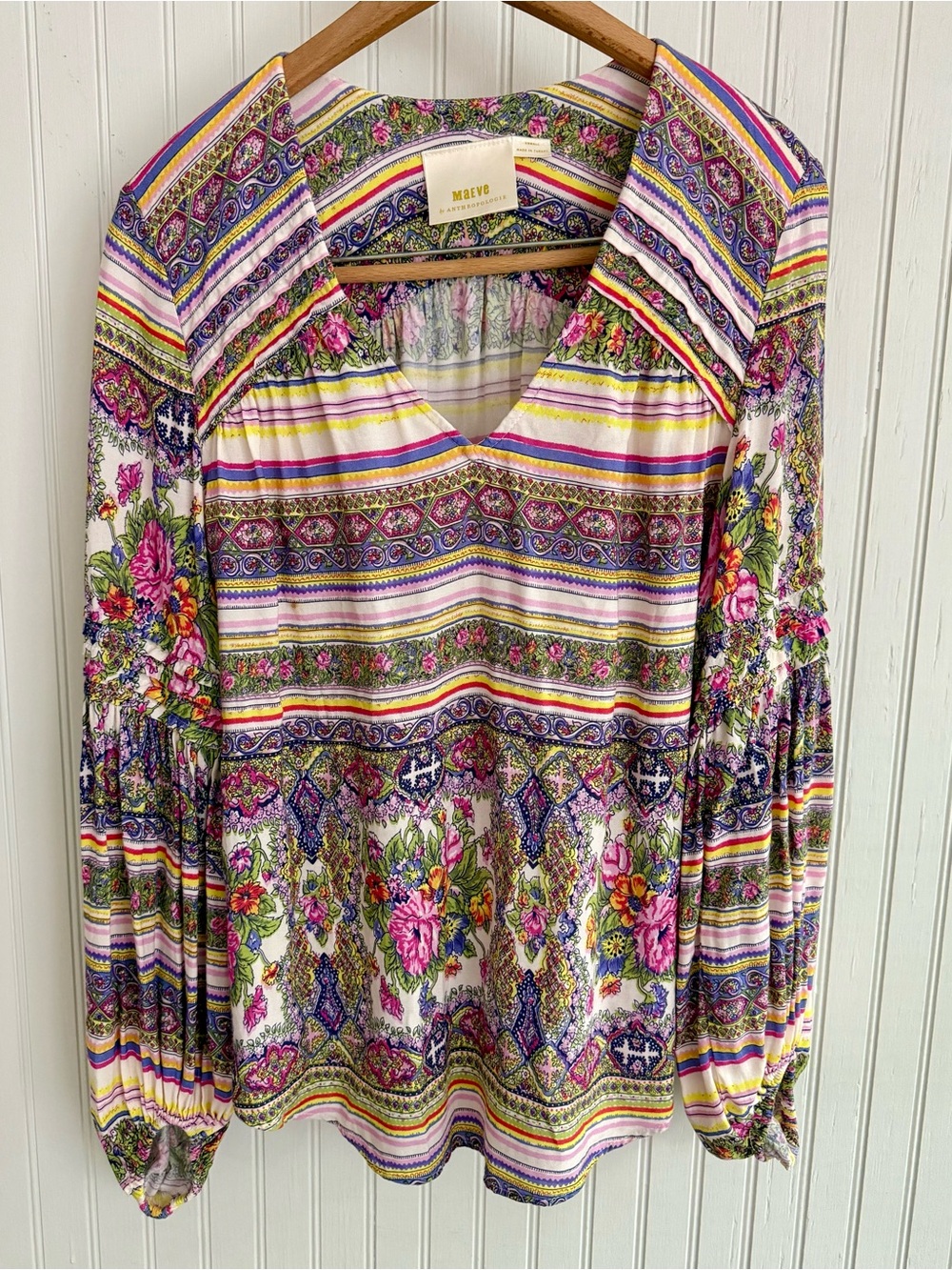 Maeve Floral Top XS - Pink and White Spring Blouse